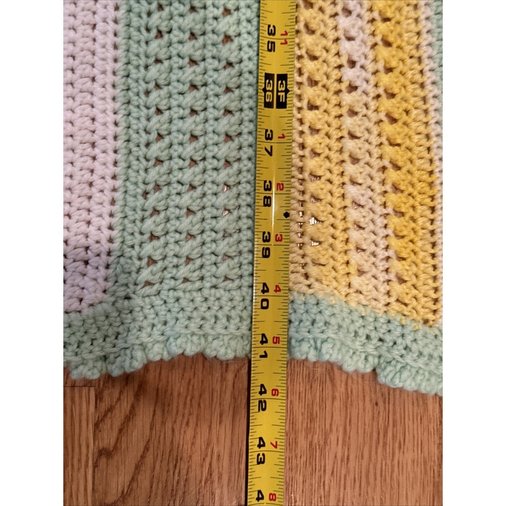 Handmade Crochet Baby Blanket Gender Neutral Stripe Afghan 41" x 29" - Picture 4 of 7